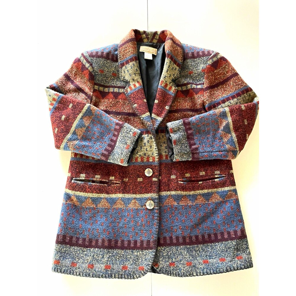 Vintage Studio Works Southwestern Geometric Wool Blend Button Front Jacket Small
